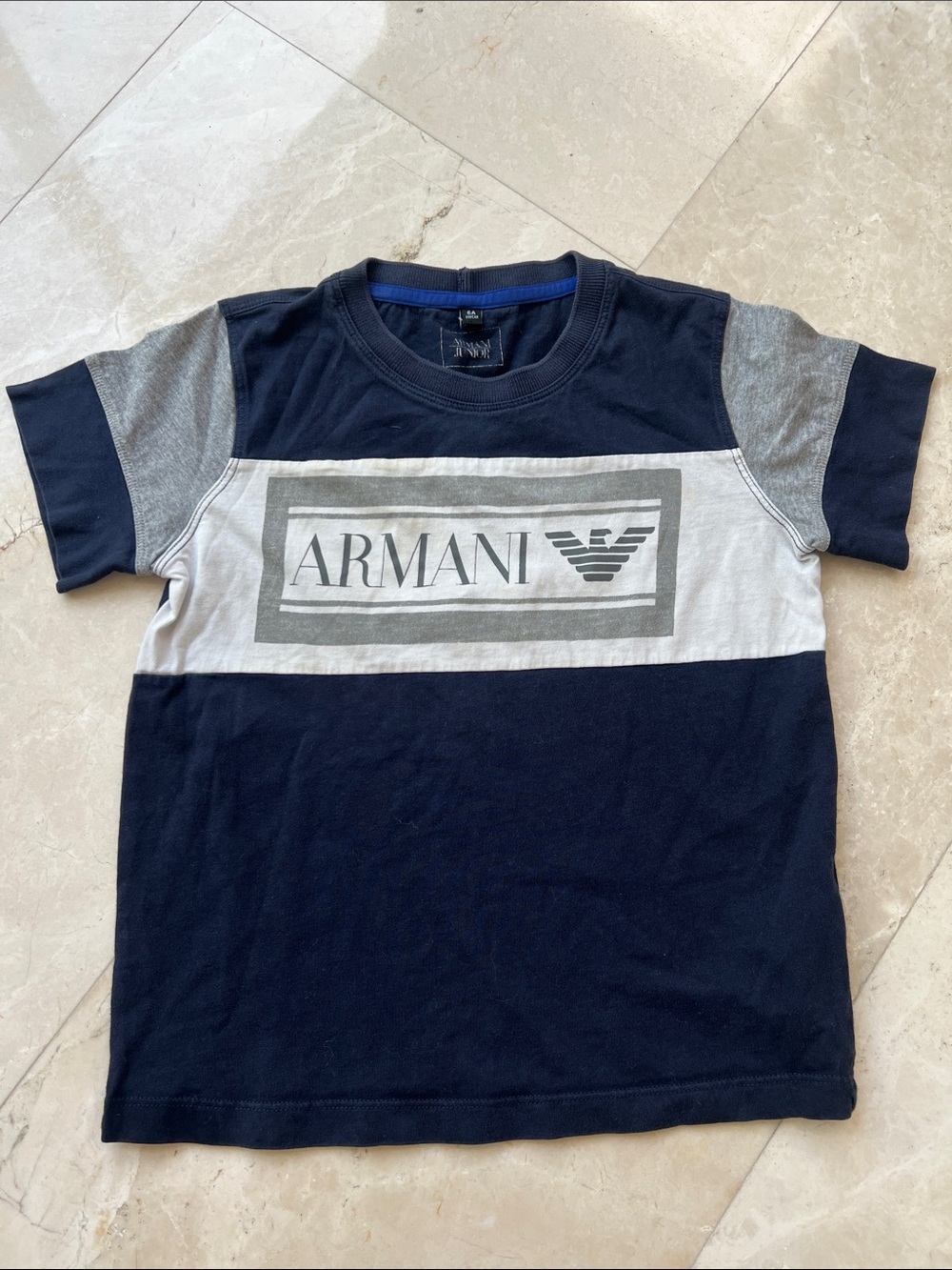 Armani Junior Boys Navy Blue Logo T-Shirt Size 6A / 118cm